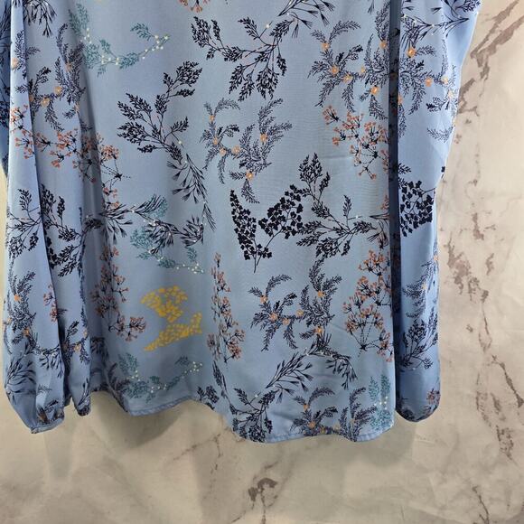 Maette Stella Dot Blouse Womens Large Blue Floral Cut Out Cold Shoulder Slouchy - Picture 7 of 13